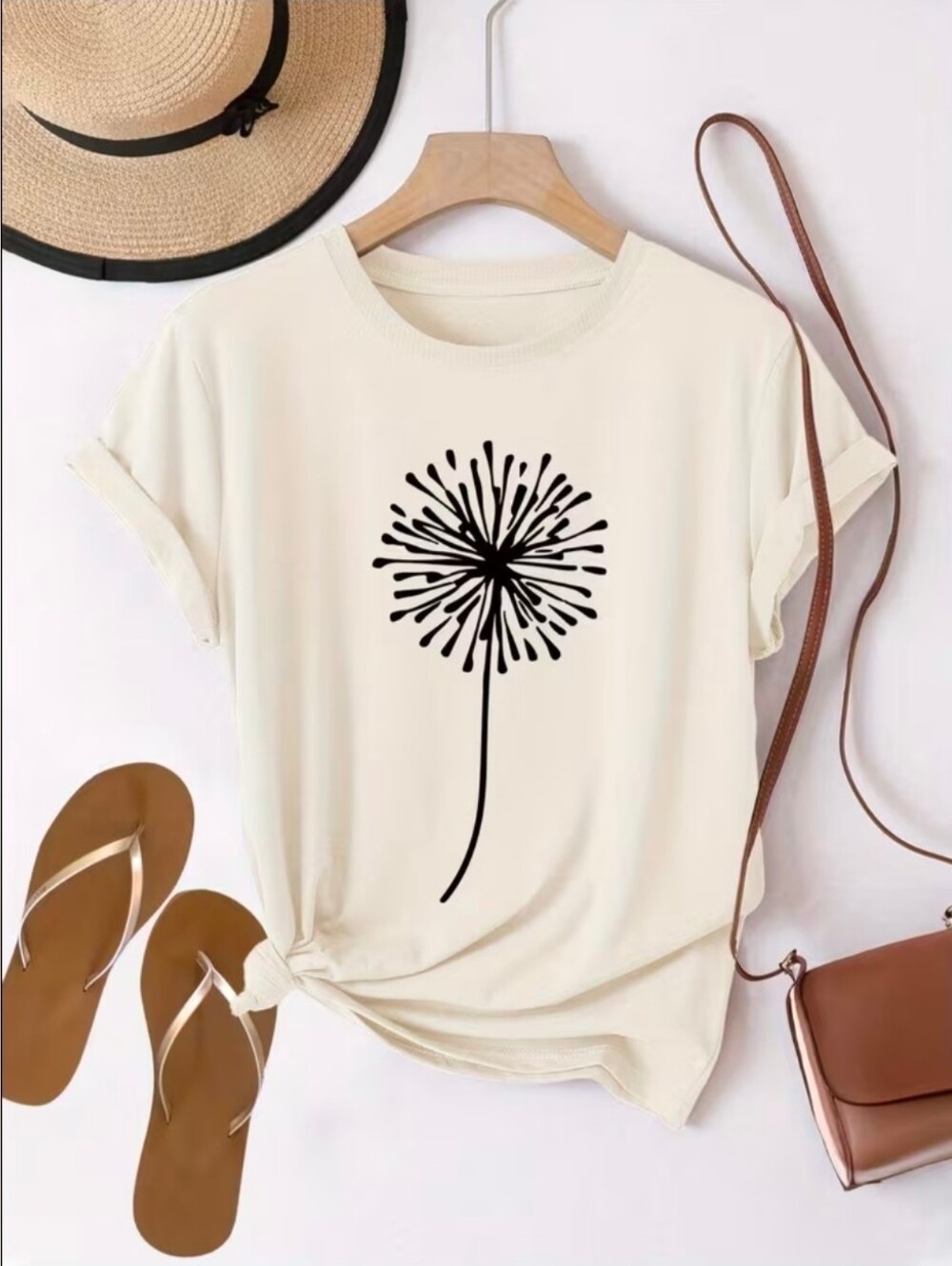 Women's Medium 100% Cotton Dandelion Graphic Tee Apricot Color
